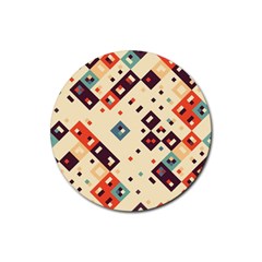 Squares In Retro Colors         Rubber Round Coaster (4 Pack) by LalyLauraFLM