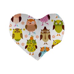 Cute Owls Pattern Standard 16  Premium Flano Heart Shape Cushions