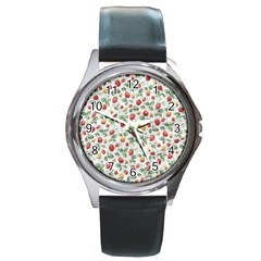 Strawberry Pattern Round Metal Watch