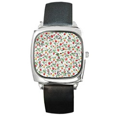 Strawberry Pattern Square Metal Watch by Valentinaart