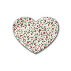 Strawberry Pattern Rubber Coaster (heart)  by Valentinaart