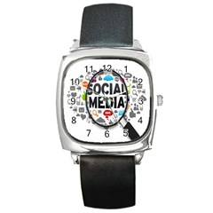 Social Media Computer Internet Typography Text Poster Square Metal Watch