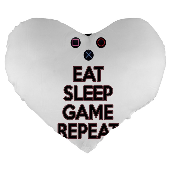 Eat sleep game repeat Large 19  Premium Flano Heart Shape Cushions