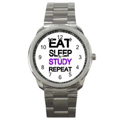 Eat Sleep Study Repeat Sport Metal Watch by Valentinaart