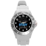 Eat sleep study repeat Round Plastic Sport Watch (L) Front