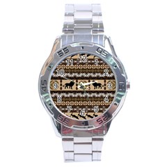 Lion African Vector Pattern Stainless Steel Analogue Watch