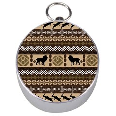 Lion African Vector Pattern Silver Compasses