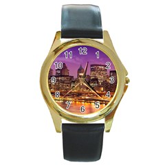 City Night Round Gold Metal Watch