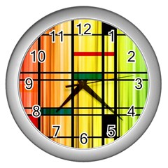 Line Rainbow Grid Abstract Wall Clocks (Silver) 