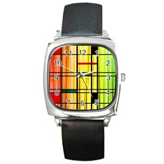 Line Rainbow Grid Abstract Square Metal Watch