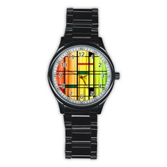 Line Rainbow Grid Abstract Stainless Steel Round Watch