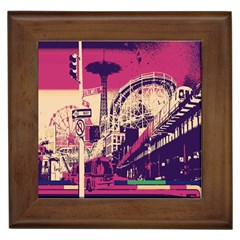 Pink City Retro Vintage Futurism Art Framed Tiles