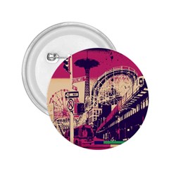 Pink City Retro Vintage Futurism Art 2.25  Buttons