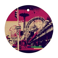 Pink City Retro Vintage Futurism Art Ornament (Round)