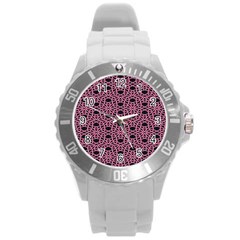 Triangle Knot Pink And Black Fabric Round Plastic Sport Watch (L)