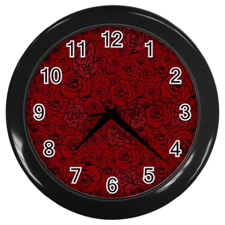 Red Roses Field Wall Clocks (Black)