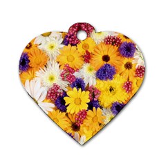 Colorful Flowers Pattern Dog Tag Heart (One Side)