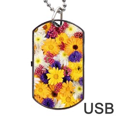 Colorful Flowers Pattern Dog Tag USB Flash (One Side)