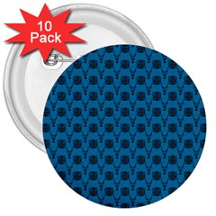 Lion Vs Gazelle Damask In Teal 3  Buttons (10 Pack) 