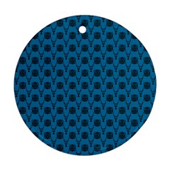 Lion Vs Gazelle Damask In Teal Round Ornament (two Sides)