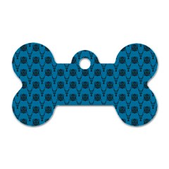 Lion Vs Gazelle Damask In Teal Dog Tag Bone (one Side)