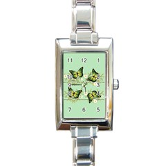 Four Green Butterflies Rectangle Italian Charm Watch by linceazul