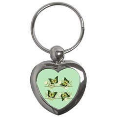 Four Green Butterflies Key Chains (heart)  by linceazul