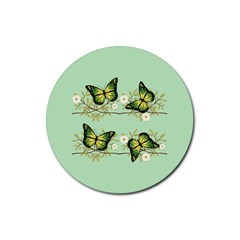 Four Green Butterflies Rubber Round Coaster (4 Pack)  by linceazul
