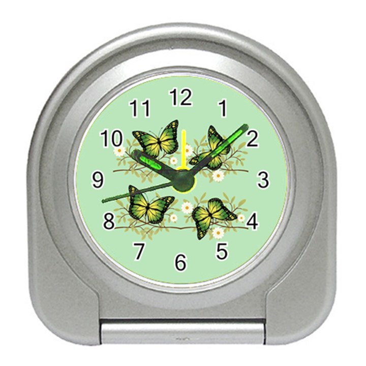Four green butterflies Travel Alarm Clocks