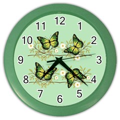 Four Green Butterflies Color Wall Clocks by linceazul