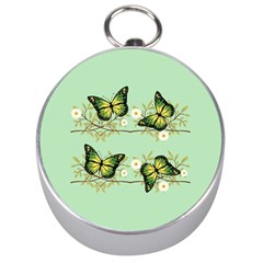 Four Green Butterflies Silver Compasses by linceazul