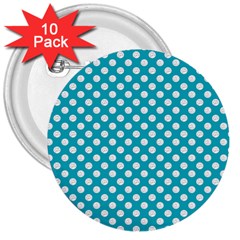 Sleeping Kitties Polka Dots Teal 3  Buttons (10 Pack) 