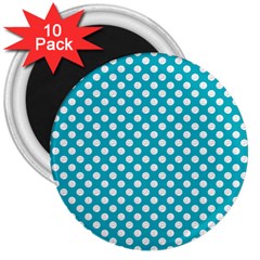 Sleeping Kitties Polka Dots Teal 3  Magnets (10 Pack)  by emilyzragz