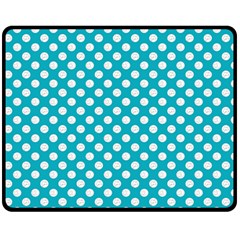 Sleeping Kitties Polka Dots Teal Fleece Blanket (medium)  by emilyzragz