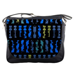 Blue Shapes On A Black Background        Messenger Bag by LalyLauraFLM