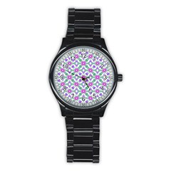 Multicolor Ornate Check Stainless Steel Round Watch by dflcprints