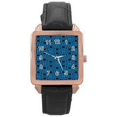 Triangle Knot Blue And Black Fabric Rose Gold Leather Watch 