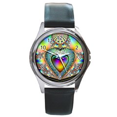 Rainbow Fractal Round Metal Watch