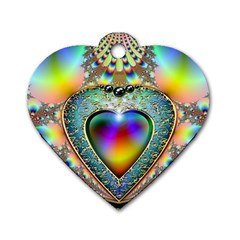 Rainbow Fractal Dog Tag Heart (One Side)