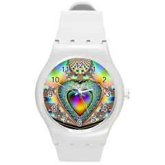 Rainbow Fractal Round Plastic Sport Watch (M)