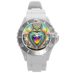 Rainbow Fractal Round Plastic Sport Watch (L)