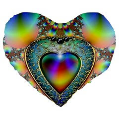 Rainbow Fractal Large 19  Premium Flano Heart Shape Cushions