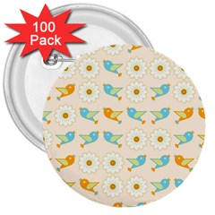 Birds And Daisies 3  Buttons (100 Pack)  by linceazul