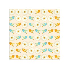Birds And Daisies Small Satin Scarf (square) 