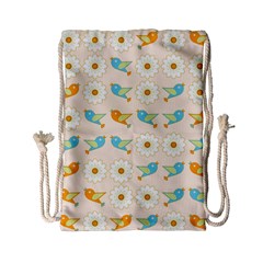 Birds And Daisies Drawstring Bag (small) by linceazul