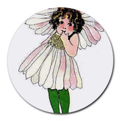 Daisy Vintage Flower Child Cute Funny Floral Little Girl Round Mousepads by yoursparklingshop
