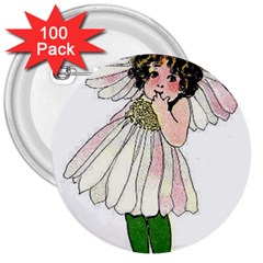 Daisy Vintage Flower Child Cute Funny Floral Little Girl 3  Buttons (100 Pack)  by yoursparklingshop