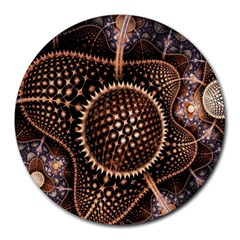 Brown Fractal Balls And Circles Round Mousepads