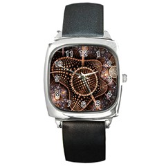 Brown Fractal Balls And Circles Square Metal Watch