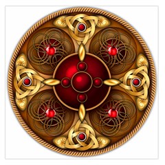 Gold And Red Celtic Medallion Large Satin Scarf (square) by NaumaddicArts